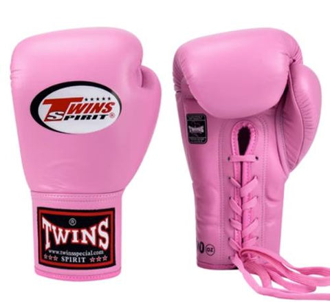 TWINS SPIRIT PROFESSIONAL COMPETITIONS MUAY THAI BOXING GLOVES LACES UP LEATHER 6 oz BGLL-1 PINK