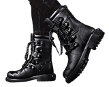 Motorcycle Biker Rock Punk Gothic Style Boots Cow Boy Boots FWMB007 Black Size 39-46