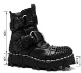 Motorcycle Biker Rock Punk Gothic Style Boots FWMB008D Cowhide Leather Black Size 38-50