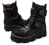 Motorcycle Biker Rock Punk Gothic Style Boots FWMB008D Cowhide Leather Black Size 38-50