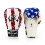 Top King TKBGFV USA Flag MUAY THAI BOXING GLOVES Cowhide Leather 8-16 oz