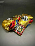 TFM RL5 HANDMADE PROFESSIONAL BOXING GLOVES 10 oz Metallic Gold Blue Red