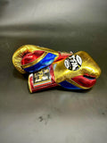 TFM RL5 HANDMADE PROFESSIONAL BOXING GLOVES 10 oz Metallic Gold Blue Red