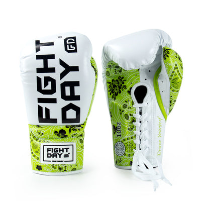 FIGHTDAY SGL2 PROFESSIONAL COMPETITION MUAY THAI BOXING GLOVES LACE UP Microfiber 8-14 oz White Green