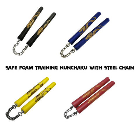 Safe Foam Padded Training Nunchuka With Steel Chain & Case TW03 Junior Size 9.8 inch 4 Colours