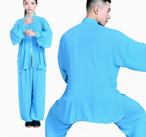 Traditional Martial Art Tai Chi Kung Fu Uniform Suit(U02) Summer Linen Size S-XXL Unisex Sky Blue