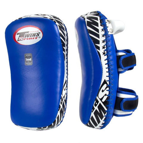 TWINS SPIRIT KPL-10 MUAY THAI BOXING MMA KICK PADS S-L Leather Blue White