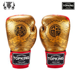 Top King TKBGCT-CN01 "FOOK" & "DOUBLE HAPPINESS" MUAY THAI BOXING GLOVES 8-14 oz Gold Red
