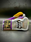 TFM RL5 HANDMADE PROFESSIONAL BOXING GLOVES 10 oz Metallic Silver Purple Yellow