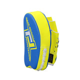 RAJA RTPP-7 CURVED MUAY THAI BOXING MMA PUNCHING SMALL AIR FOCUS MITTS PADS Light Weight Cooltex PU Leather 21 x 17.5 x 3 cm Blue Yellow