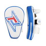 RAJA RTMP-9 MUAY THAI BOXEN MMA PUNCHING AIR LONG FOCUS MITTS KICK PADS Cooltex PU Leder 35,5 x 22,5 x 7 cm Weiß Blau