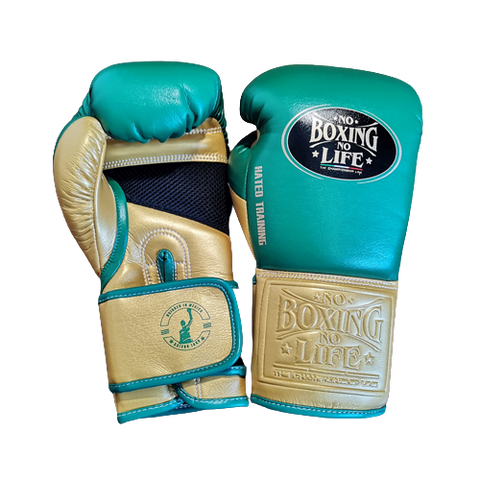 No Boxing No Life BOXING GLOVES HATED TRAINNING SERIES Microfiber 8-16 oz Gold Green