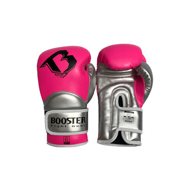 BOOSTER YOUTH MUAY THAI BOXING GLOVES KIDS Synthetic Leather 4-8 oz Pink Silver