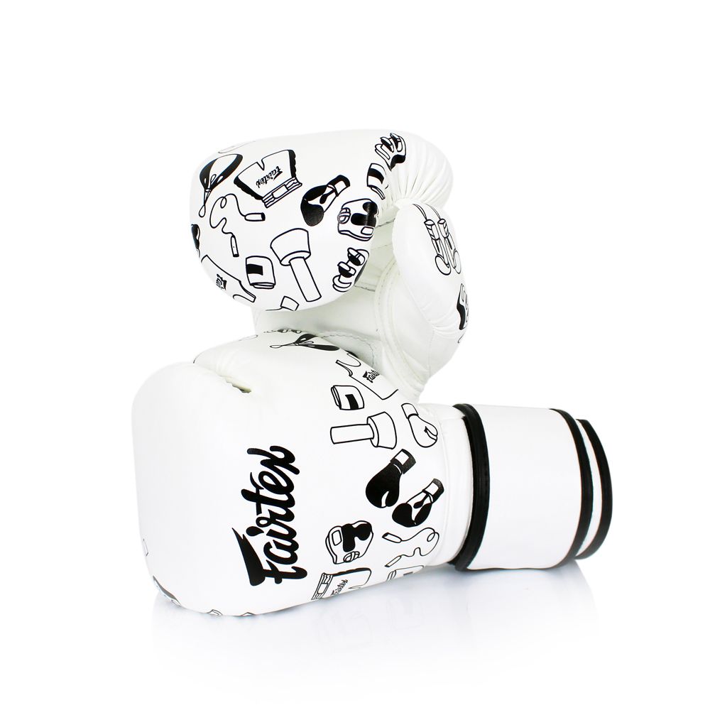 Fairtex BGV14 WHITE GRAFFITI MUAY THAI BOXING GLOVES Microfiber 8-16 o