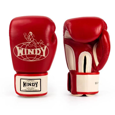 Windy BGVH  MUAY THAI BOXING GLOVES Cowhide Leather 8-14 oz Red White
