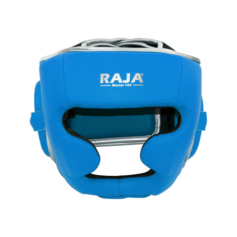 RAJA MASTER-100 MUAY THAI BOXING MMA HEADGEAR HEAD GUARD PROTECTOR Cowhide Leather M-XL Blue