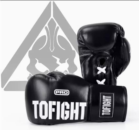 TOFIGHT PROFESSIONAL COMPETITIONS MUAY THAI BOXING GLOVES LACE UP 8-14 oz Black