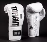 TOFIGHT PROFESSIONAL COMPETITIONS MUAY THAI BOXING GLOVES LACE UP 8-14 oz White