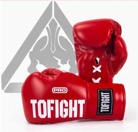TOFIGHT PROFESSIONAL COMPETITIONS MUAY THAI BOXING GLOVES LACE UP 8-14 oz Red