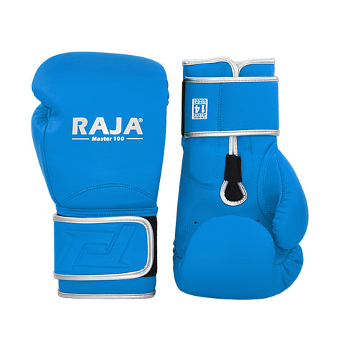 RAJA MASTER 100 MUAY THAI BOXING GLOVES Leather 10-16 oz Blue