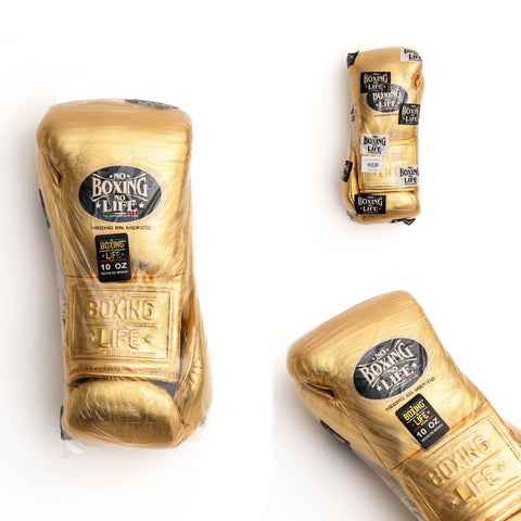 No Boxing No Life Hecho En Mexico Boxing Gloves Lace Up Mexico Togo Leather 10-14 oz Gold