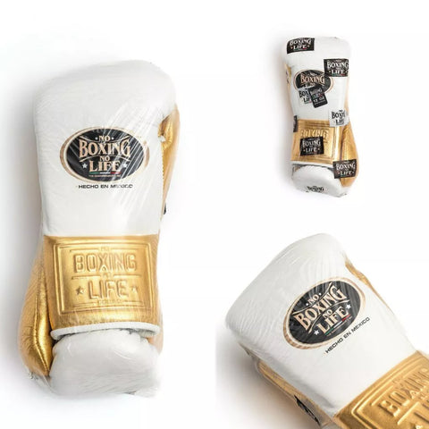 No Boxing No Life Hecho En Mexico Boxing Gloves Lace Up Mexico Togo Leather 10-14 oz White Gold