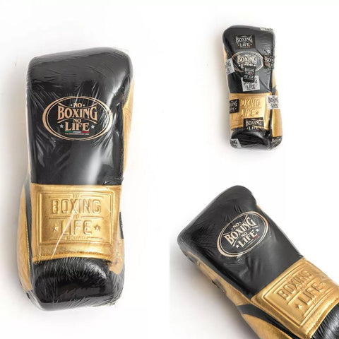 No Boxing No Life Hecho En Mexico Boxing Gloves Lace Up Mexico Togo Leather 10-14 oz Black Gold