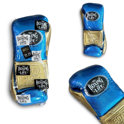 No Boxing No Life Hecho En Mexico Boxing Gloves Lace Up Mexico Togo Leather 10-14 oz Blue Gold