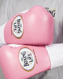 No Boxing No Life Hecho En Mexico Boxing Gloves Lace Up Mexico Togo Leather 10-14 oz Pink White