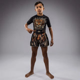 Venum-05378-117 Tiger Kids MUAY THAI BOXING Shorts 8-14 yrs Black Neon Orange