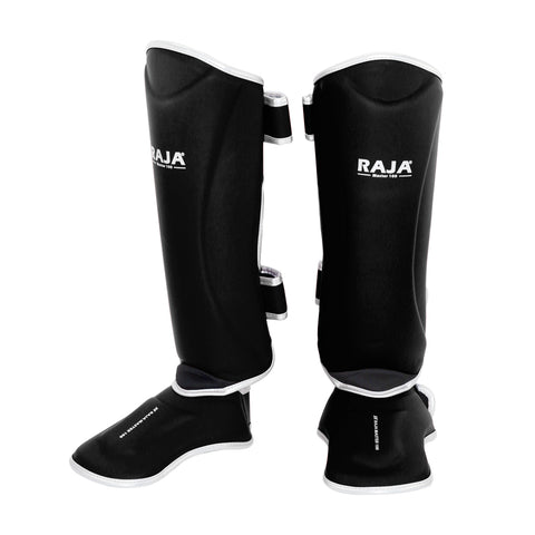RAJA MASTER-100 MUAY THAI BOXING MMA SPARRING SHIN GUARD PROTECTOR COWHIDE LEATHER Size M-XL Black