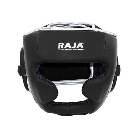RAJA MASTER-100 MUAY THAI BOXING MMA HEADGEAR HEAD GUARD PROTECTOR Cowhide Leather M-XL Black