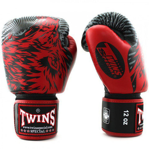 TWINS SPECIAL MUAY THAI BOXING GLOVES Leather 8-16 oz FBGV-50 Red