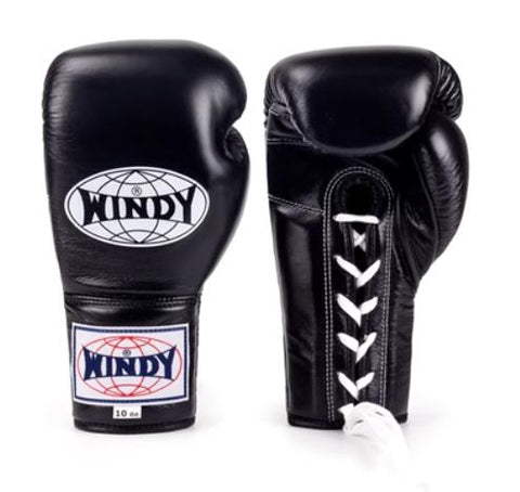 Windy BGL Classic Lace Up MUAY THAI BOXING GLOVES Cowhide Leather 8-16 oz Black
