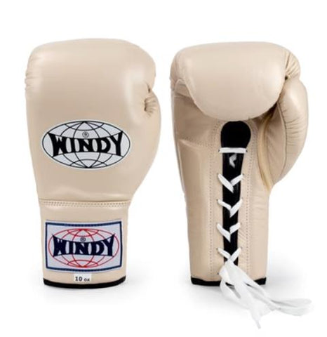 Windy BGL Classic Lace Up MUAY THAI BOXING GLOVES Cowhide Leather 8-16 oz Beige