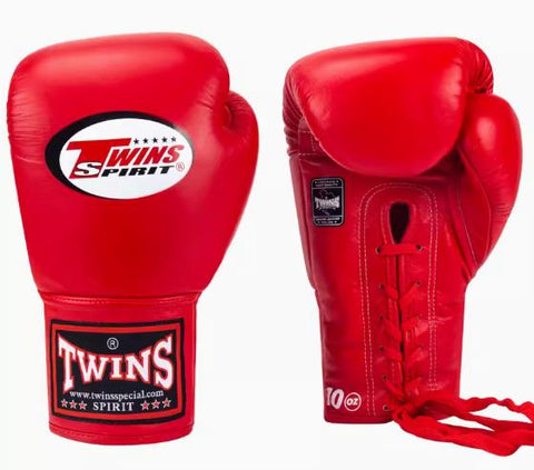 TWINS SPIRIT PROFESSIONAL COMPETITIONS MUAY THAI BOXING GLOVES LACES UP LEATHER 8-14 oz BGLL-1 Red