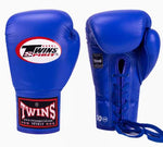 TWINS SPIRIT PROFESSIONAL COMPETITIONS MUAY THAI BOXING GLOVES LACES UP LEATHER 8-14 oz BGLL-1 Blue