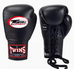 TWINS SPIRIT PROFESSIONAL COMPETITIONS MUAY THAI BOXING GLOVES LACES UP LEATHER 8-14 oz BGLL-1 Black
