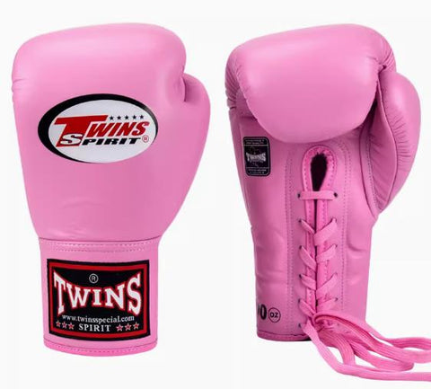 TWINS SPIRIT PROFESSIONAL COMPETITIONS MUAY THAI BOXING GLOVES LACES UP LEATHER 8-14 oz BGLL-1 Pink