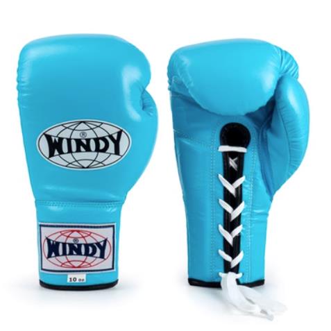 Windy BGL Classic Lace Up MUAY THAI BOXING GLOVES Cowhide Leather 8-16 oz Sky Blue