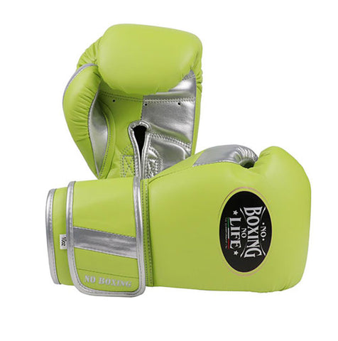 No Boxing No Life The Real Punch BOXING GLOVES Microfiber 8-16 oz Green Silver