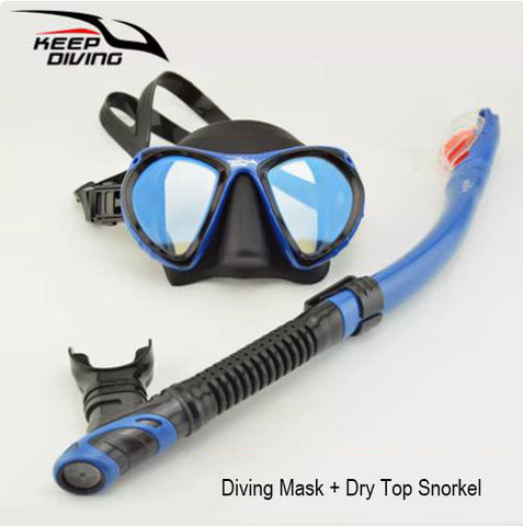 Scuba Diving Snorkeling Gear Set Coated Lenses Mask / Dry Top Snorkel Adults Blue DM406+SN506