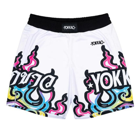 YOKKAO FLAMES WORK OUT SHORTS M-L White