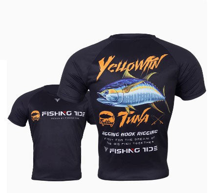 Outdoor Fishing Quick Dry Anti UV T-Shirt Yellowfin Tuna FT011 Size M-4XL Black