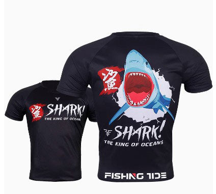 Outdoor Fishing Quick Dry Anti UV T-Shirt Shark FT012 Size M-4XL Black