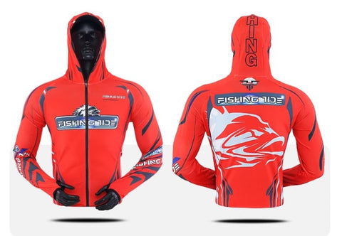 Outdoor Fishing Quick Dry Anti UV Hoodie Jacket Ice Silk FT019 Size S-4XL Red