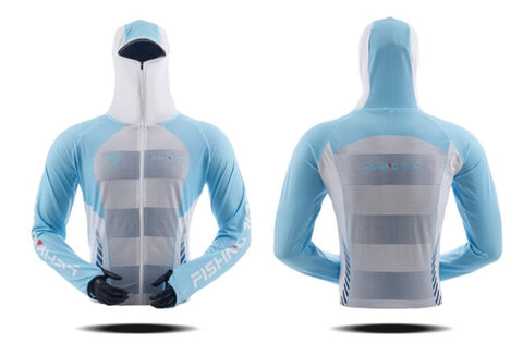 Outdoor Fishing Quick Dry Anti UV Hoodie Jacket Ice Silk FT022 Size S-4XL Sky Blue