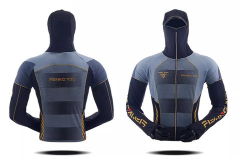 Outdoor Fishing Quick Dry Anti UV Hoodie Jacket Ice Silk FT022 Size S-4XL Black Gold
