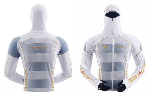 Outdoor Fishing Quick Dry Anti UV Hoodie Jacket Ice Silk FT022 Size S-4XL White Gold