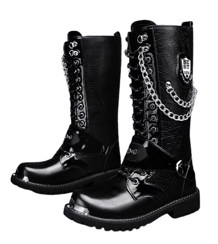 Motorcycle Biker Rock Punk Gothic Style Boots Cow Boy Boots FWMB006 Black Size 38-46